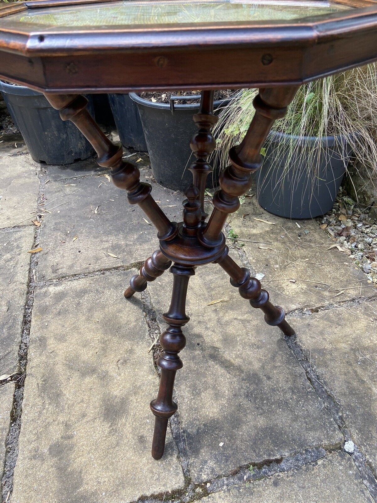 Victorian Gypsy Table Bobbin Leg Floral Tapestry Topped Three Legged Table