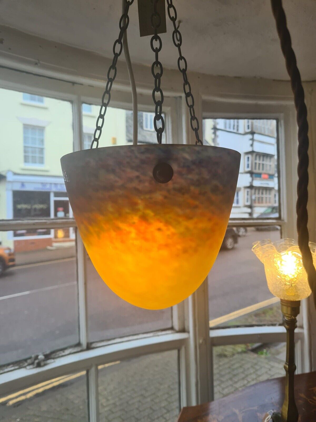 Stunning Antique Muller Freres Hanging Light Shade Art Nouveau French Glass Lamp