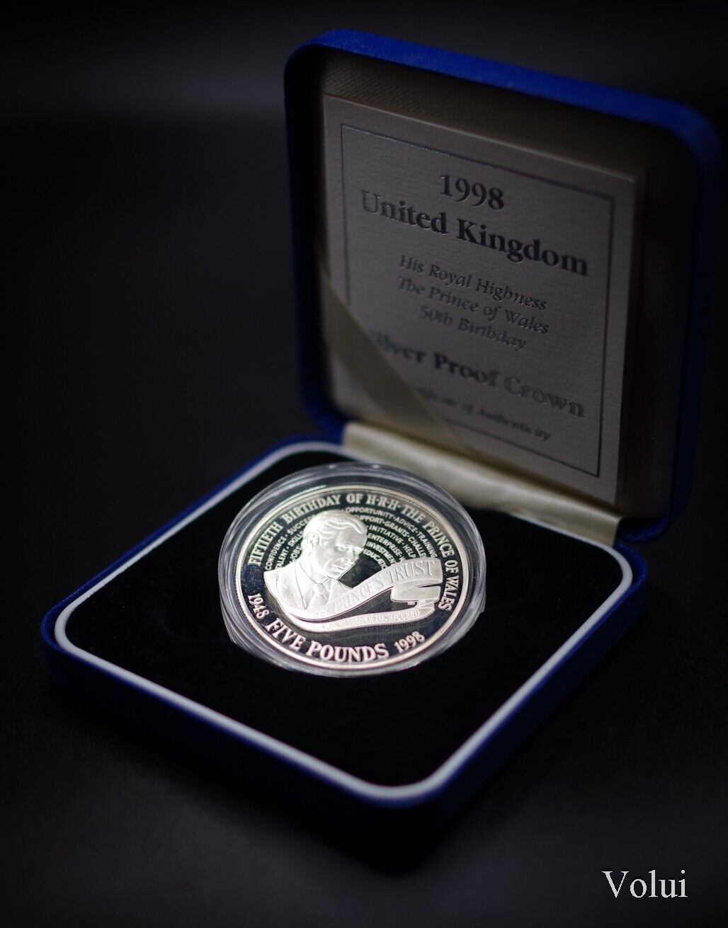 Collectable 1998 Silver Proof Five Pound Crown HRH Prince of Wales 50th Birthday