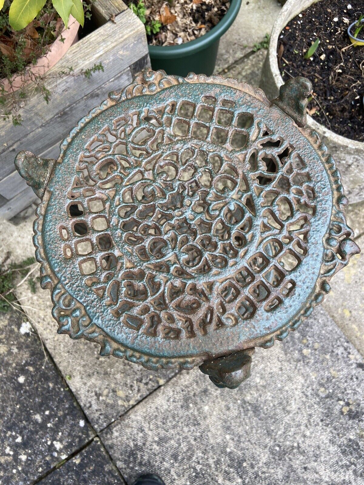 Antique Cast Iron Pot Stand Plant Stand Three Tier Saucepans Kitchen Garden