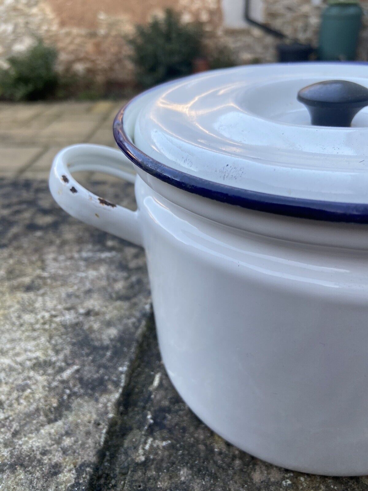 Vintage Small Enamel Lidded Pot Dish Glider Brand 16cm Cook Pot Kitchenalia