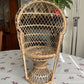 VIntage Mini Peacock Wicker Fan Back Rattan Chair 38cm Doll Plant Stand Boho