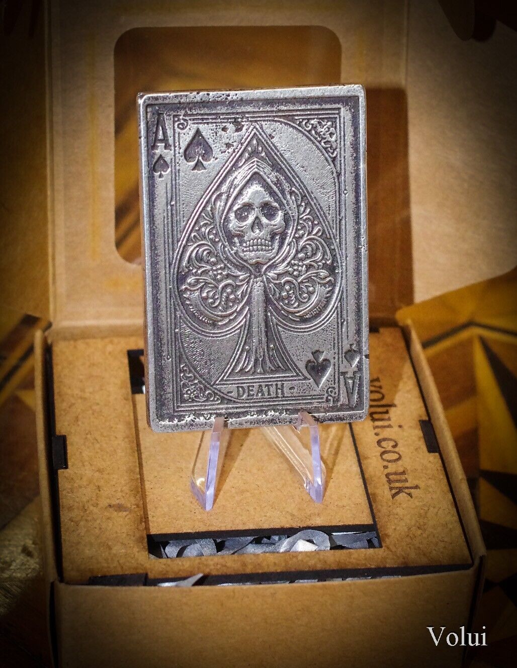 Silver Horror Bar Ace of Spades Design Collectable Sand Cast Hand Finished