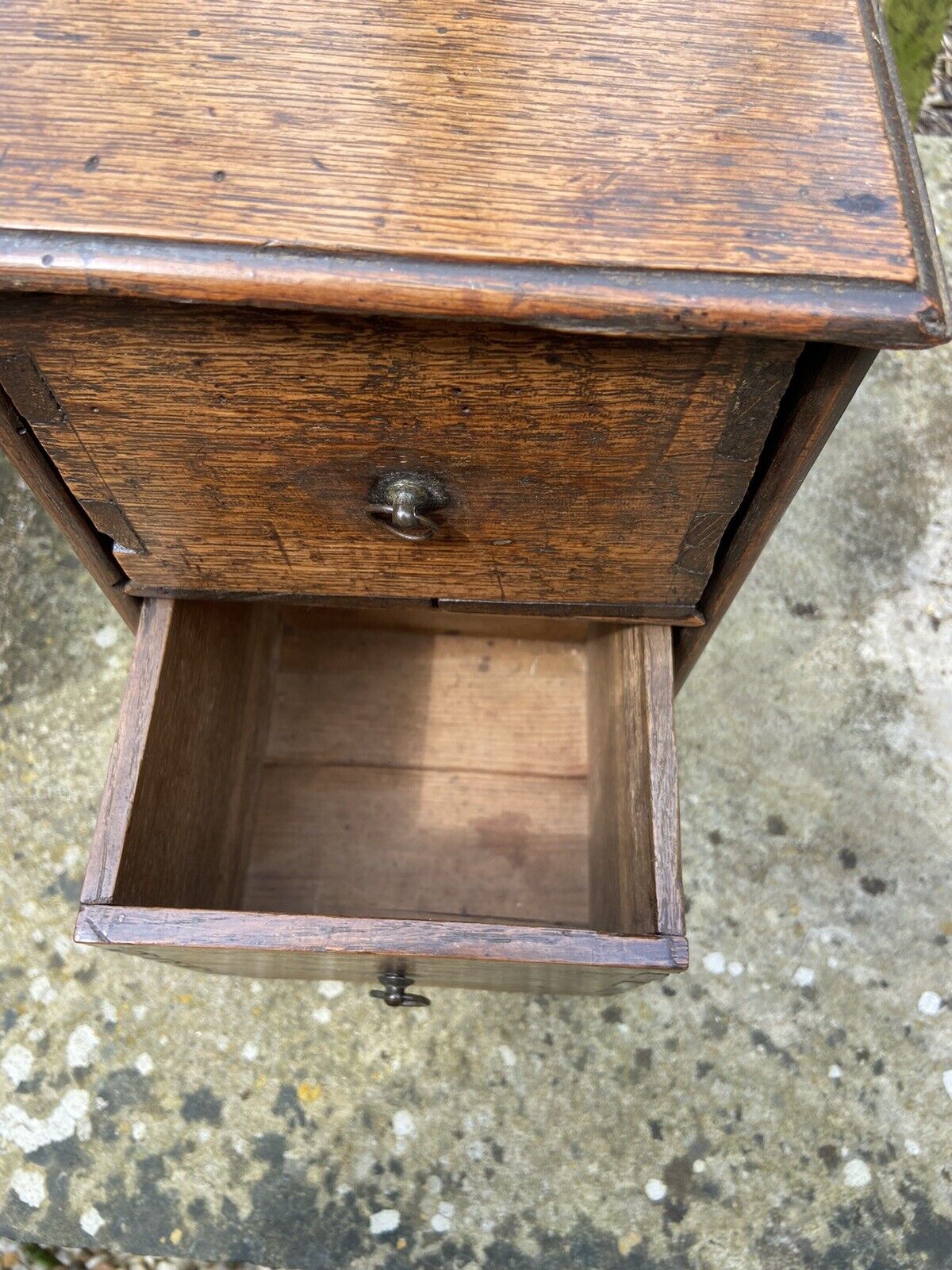 Small Antique Oak Spice Drawers Tabletop Two Drawer Unit Funiture