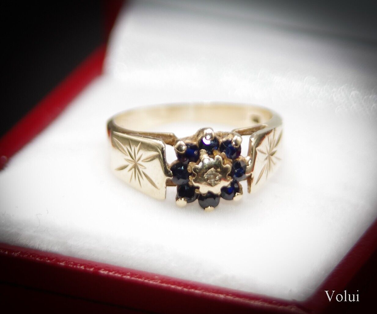 Unusual 9 Carat Gold Sapphire and Diamond Ring Size L Pre-Owned Gift Idea