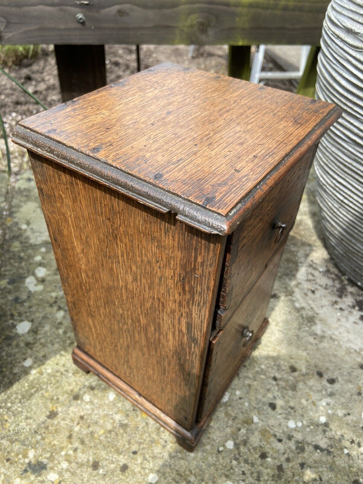 Small Antique Oak Spice Drawers Tabletop Two Drawer Unit Funiture