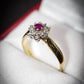 Classic J.S.N 18 Carat Gold Diamond and Ruby Cluster Ring Size M 1/2 Pre-Owned