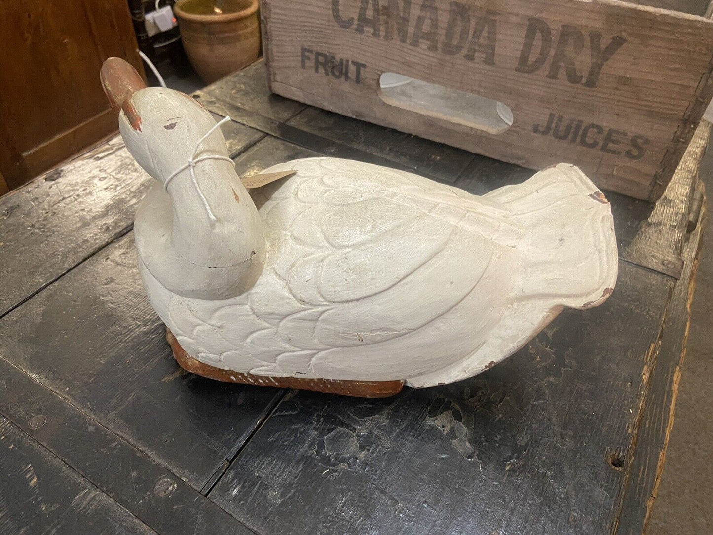 Large Wooden Goose Hand Painted Shabby Chic Ornament Folk Art