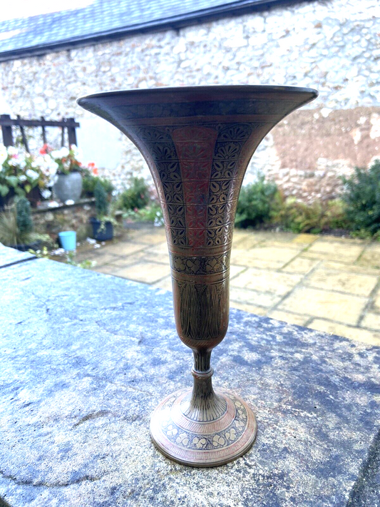 Antique Brass Vase Highly Decorated Possible Asian Origin Collectable Brassware