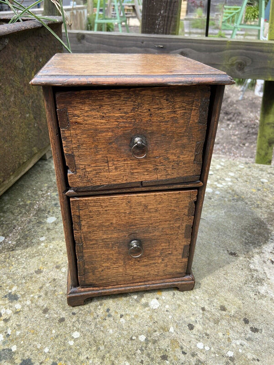 Small Antique Oak Spice Drawers Tabletop Two Drawer Unit Funiture