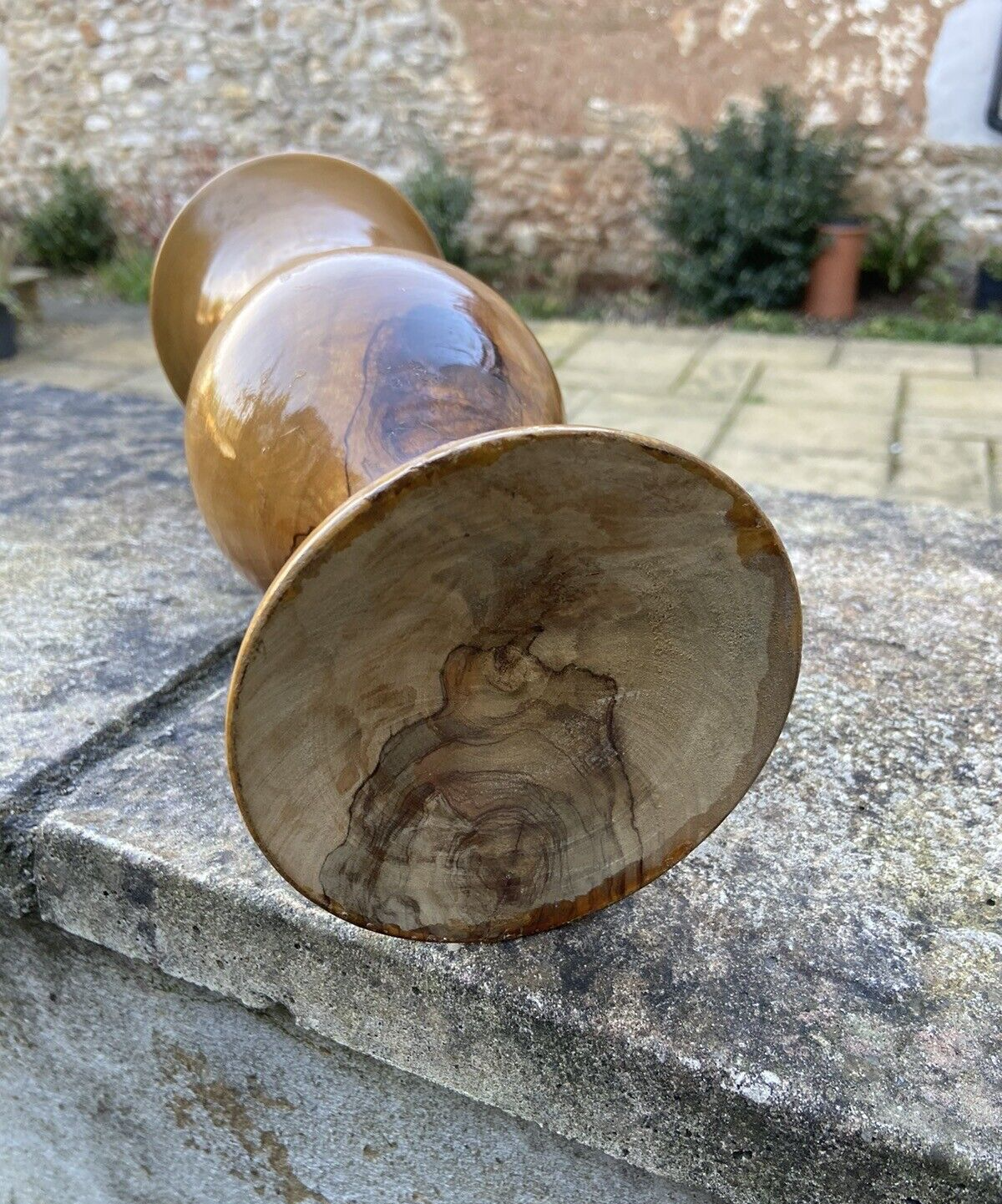 Attractive Vintage Hand Turned Wooden Vase Burr Walnut Collectable Home