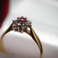 Classic J.S.N 18 Carat Gold Diamond and Ruby Cluster Ring Size M 1/2 Pre-Owned