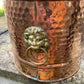 Vintage Copper Pot Bucket Bin Planter Jardiniere Hammered Brass Lion Head Handle