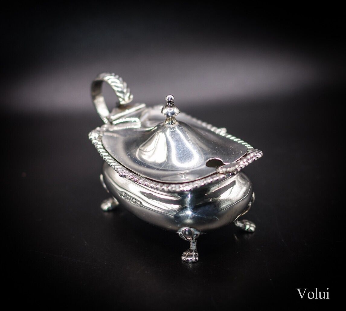 Beautiful Edwardian Silver Cruet Mustard & 2 Salt Cellars Deakin & Francis 1904