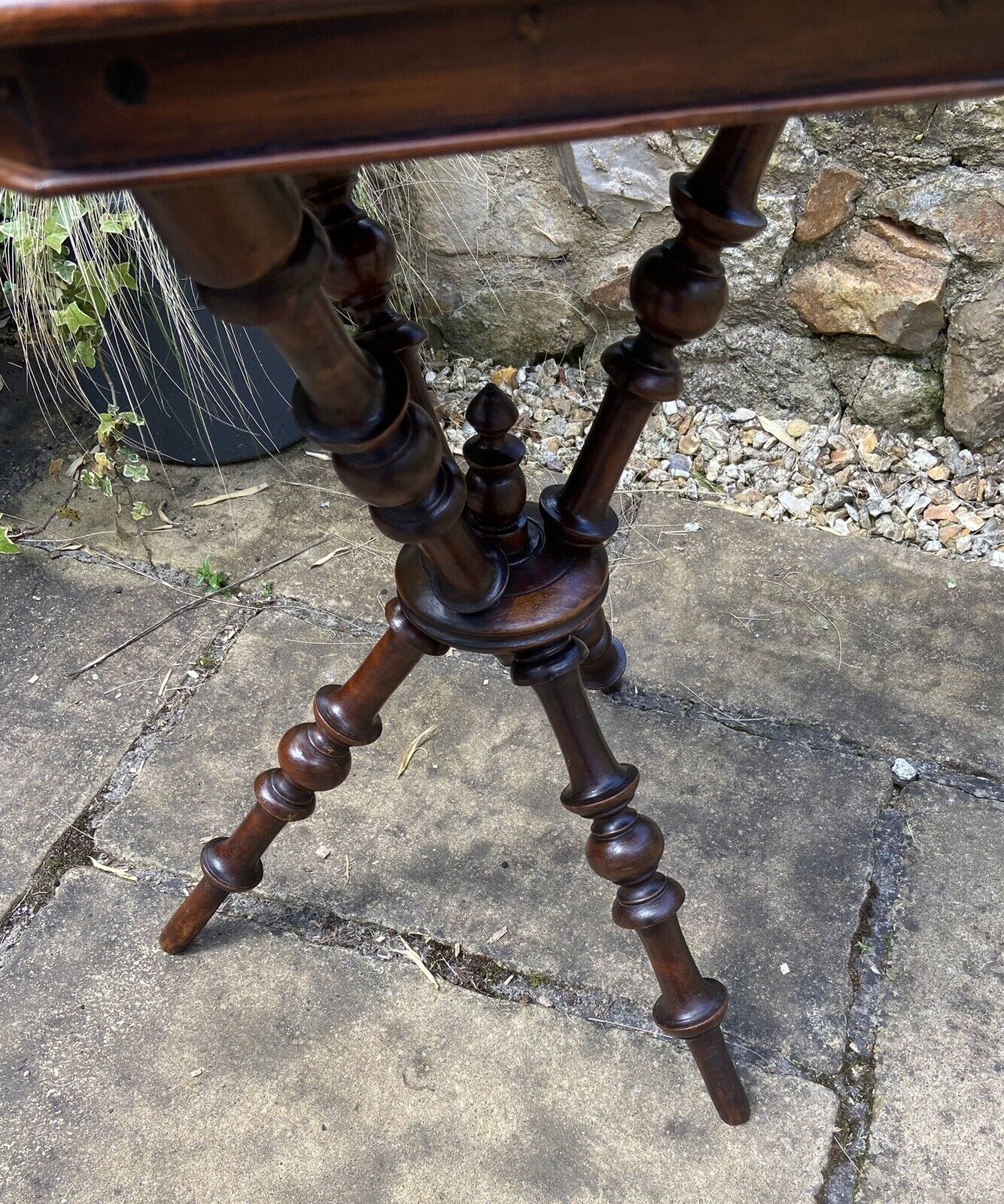 Victorian Gypsy Table Bobbin Leg Floral Tapestry Topped Three Legged Table