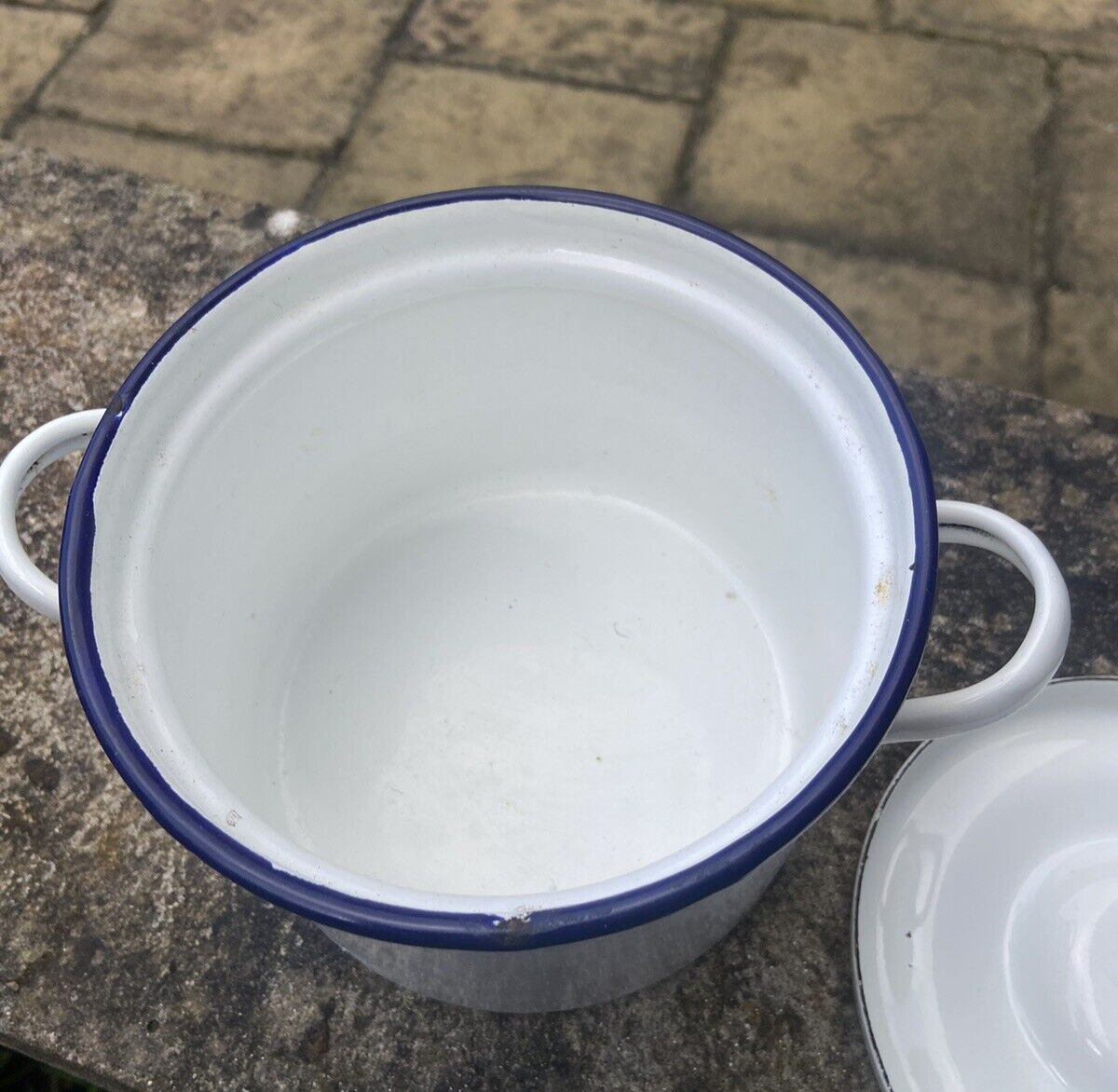 Vintage Small Enamel Lidded Pot Dish Glider Brand 16cm Cook Pot Kitchenalia