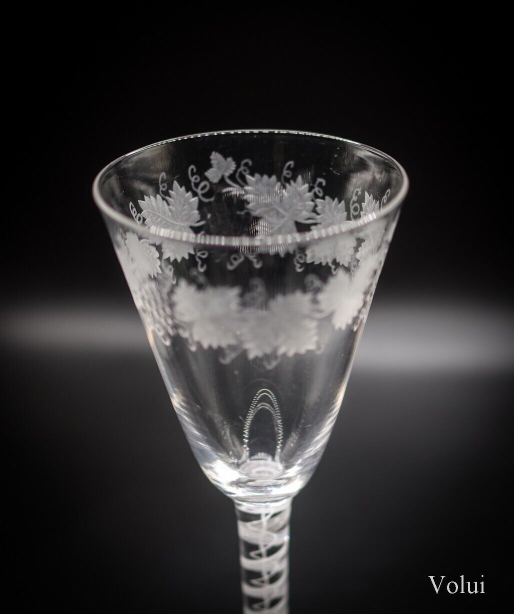 Late Georgian Air Twist Wine Glass Antique Glassware Floral Design Collectable