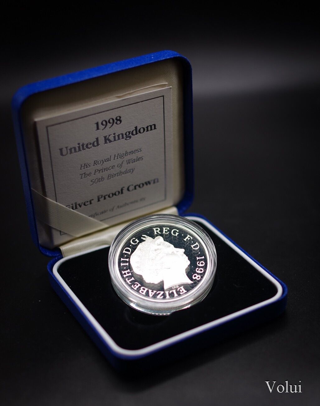 1998 Silver Proof Five Pound Crown HRH Prince of Wales 50th Birthday Coin