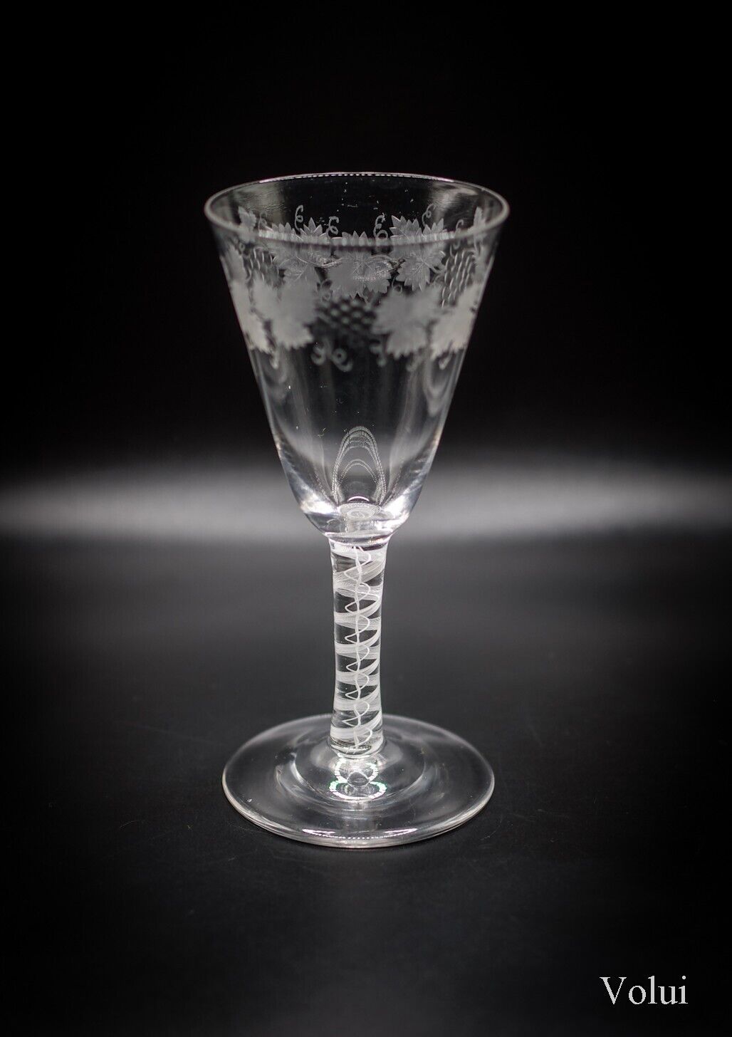 Late Georgian Air Twist Wine Glass Antique Glassware Floral Design Collectable