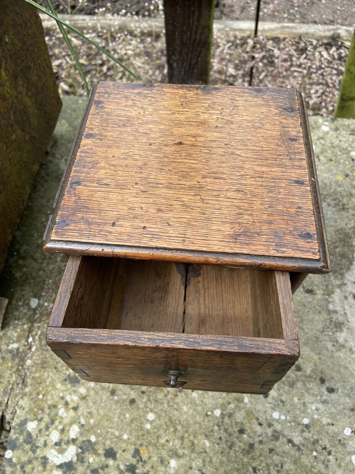 Small Antique Oak Spice Drawers Tabletop Two Drawer Unit Funiture