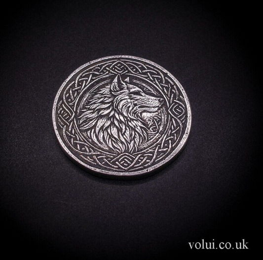 .999 Fine Silver 51 Grams Fully Hallmarked Celtic Wolf Round by Volui Silver