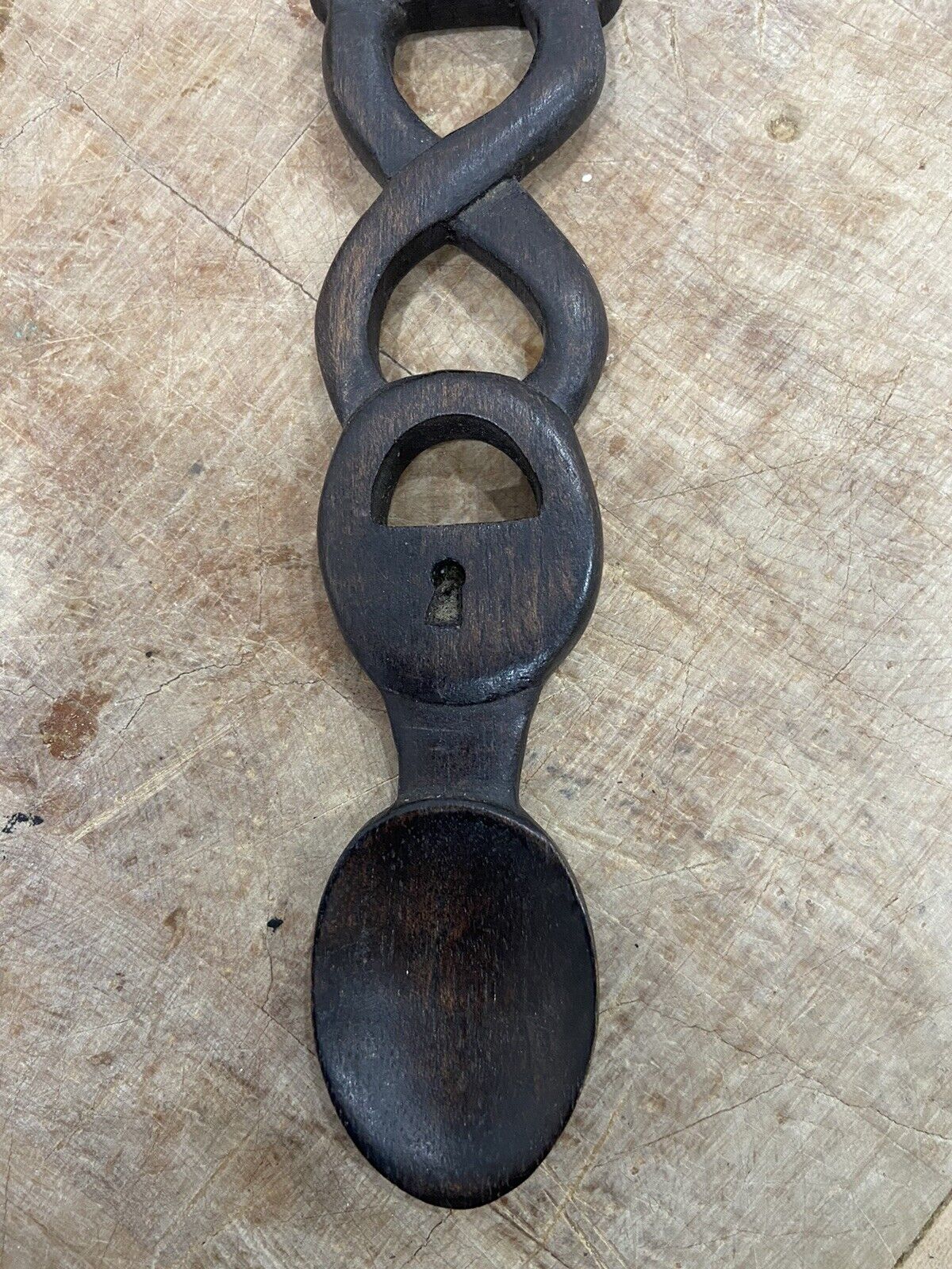 Wooden Antique Welsh Love Spoon Marriage Token Early 20th Century