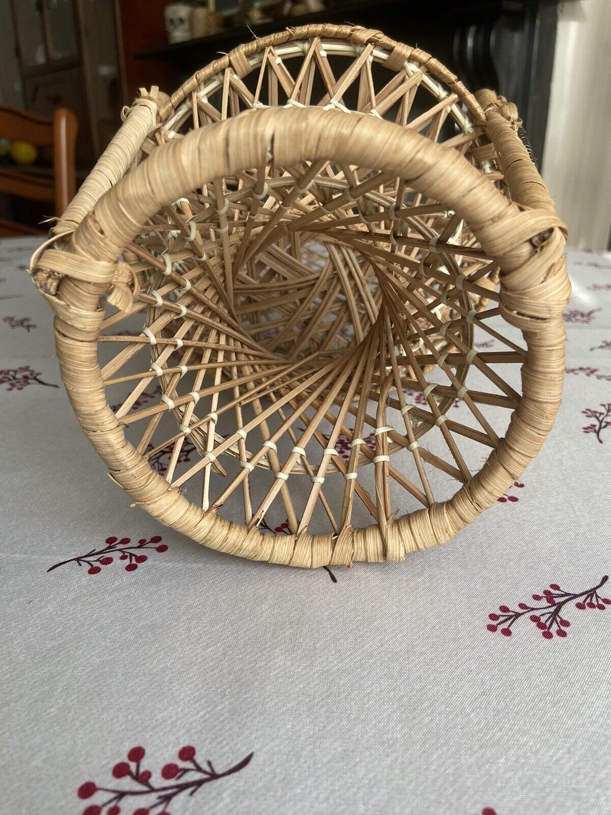 VIntage Mini Peacock Wicker Fan Back Rattan Chair 38cm Doll Plant Stand Boho