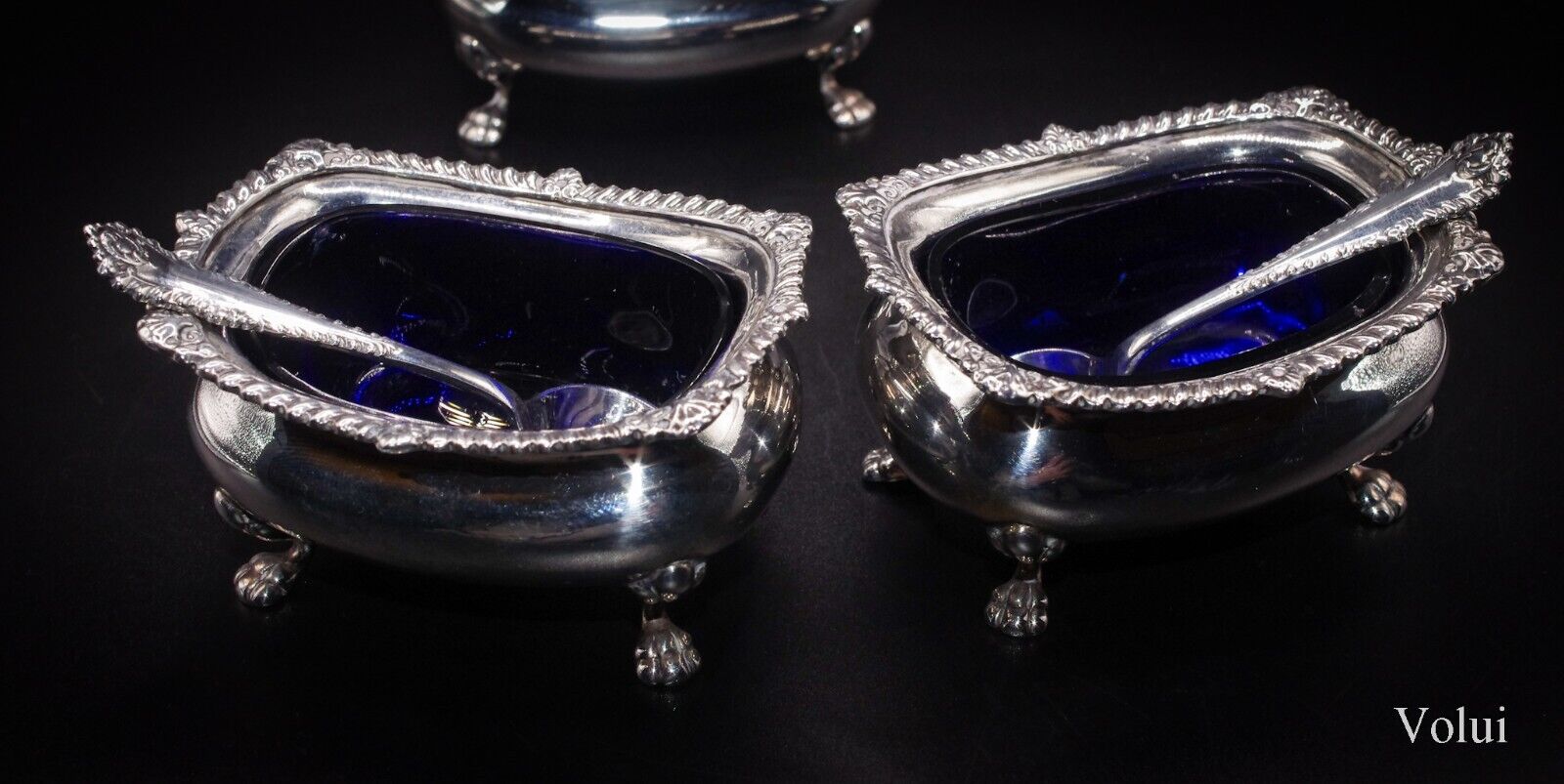 Beautiful Edwardian Silver Cruet Mustard & 2 Salt Cellars Deakin & Francis 1904