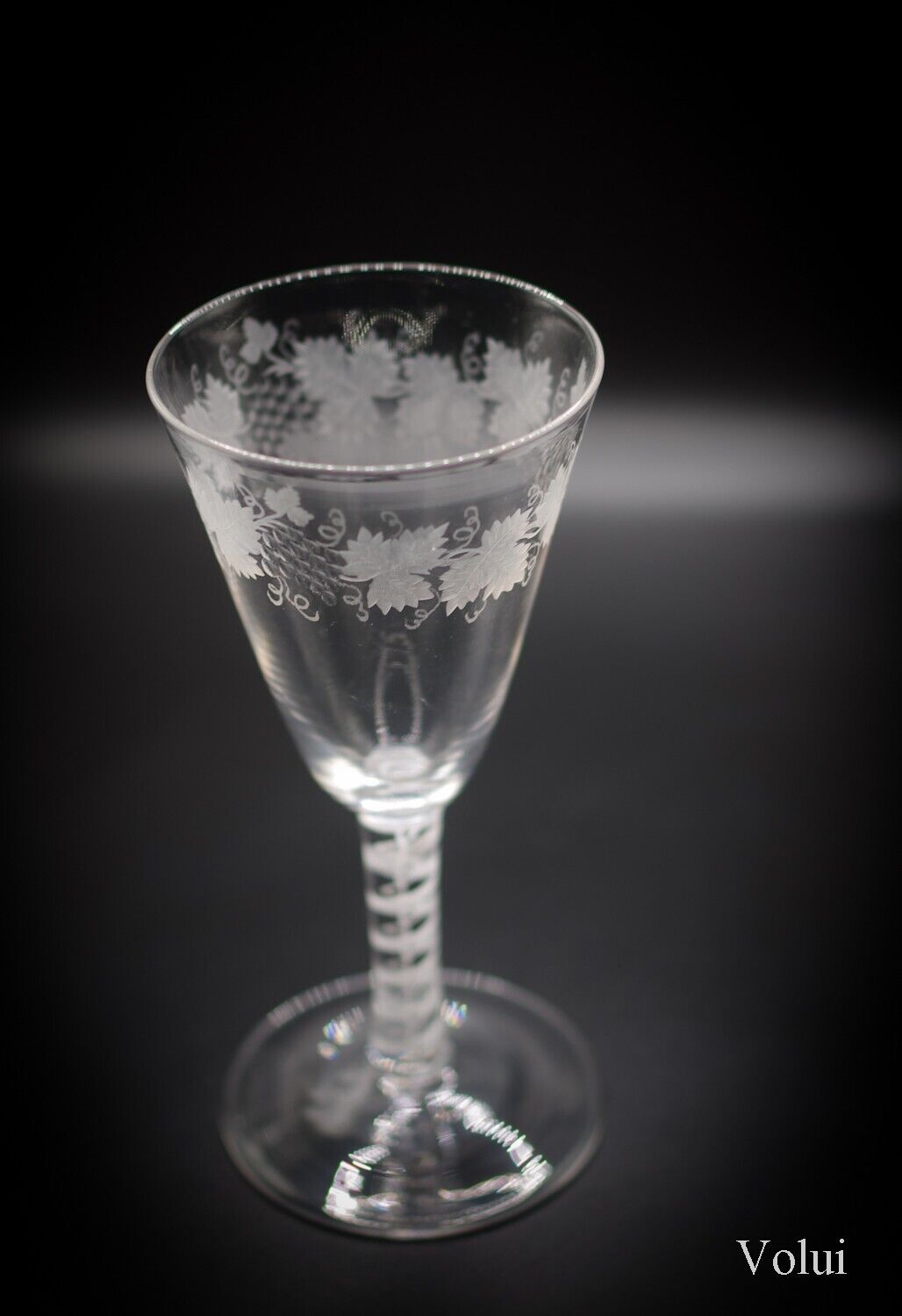 Late Georgian Air Twist Wine Glass Antique Glassware Floral Design Collectable