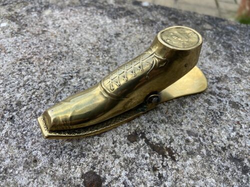 Antique Victorian Brass Boot Shaped Letter Clip Victorian With Registered Mark