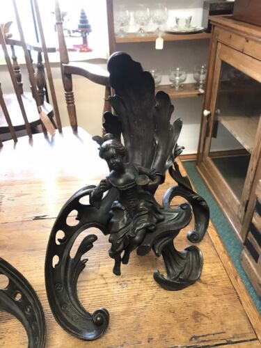 Pair 19th Century Style Rococo Type Bronze Chenet Firedogs Andiron Fireplace