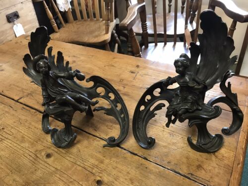 Pair 19th Century Style Rococo Type Bronze Chenet Firedogs Andiron Fireplace