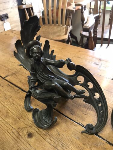 Pair 19th Century Style Rococo Type Bronze Chenet Firedogs Andiron Fireplace