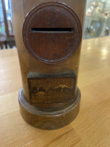 Antique Treen Letterbox Shaped Money Box Japanese Mount Fuji Collectable