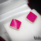 Pretty Silver Diamond Shaped Earrings With Pink Enameling Brand New Unworn 