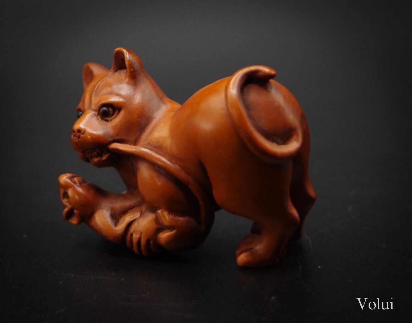 Japanese Netsuke Signed Cat and Mouse Boxwood