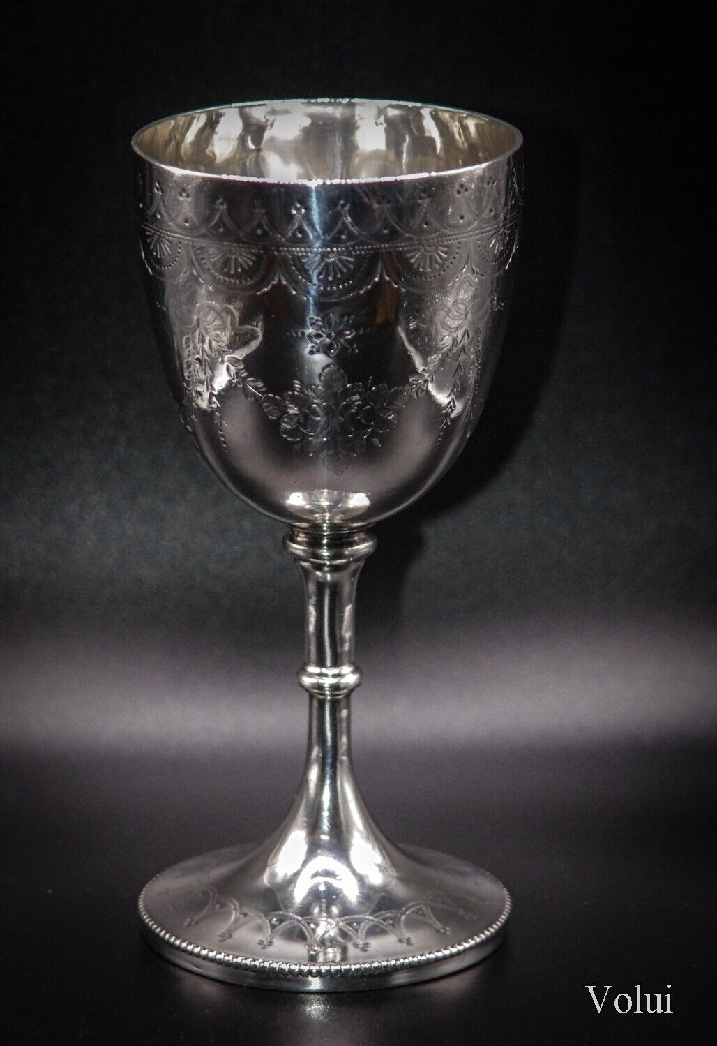 Beautiful Antique Victorian Solid Silver Engraved Goblet Henry Holland 1876