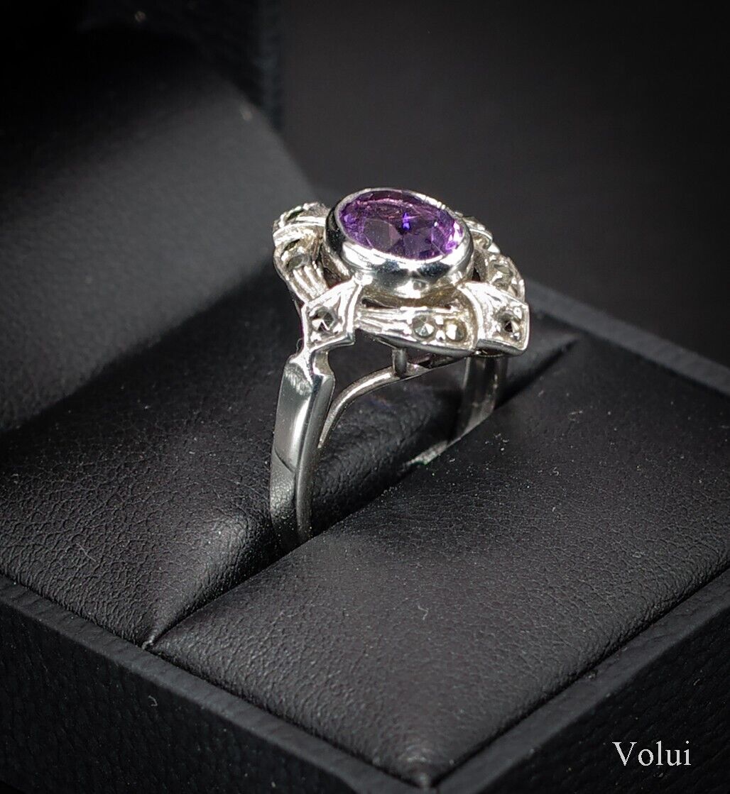 Attractive Silver Ring With Purple Stone In Celtic Style Size N Pre-Owned