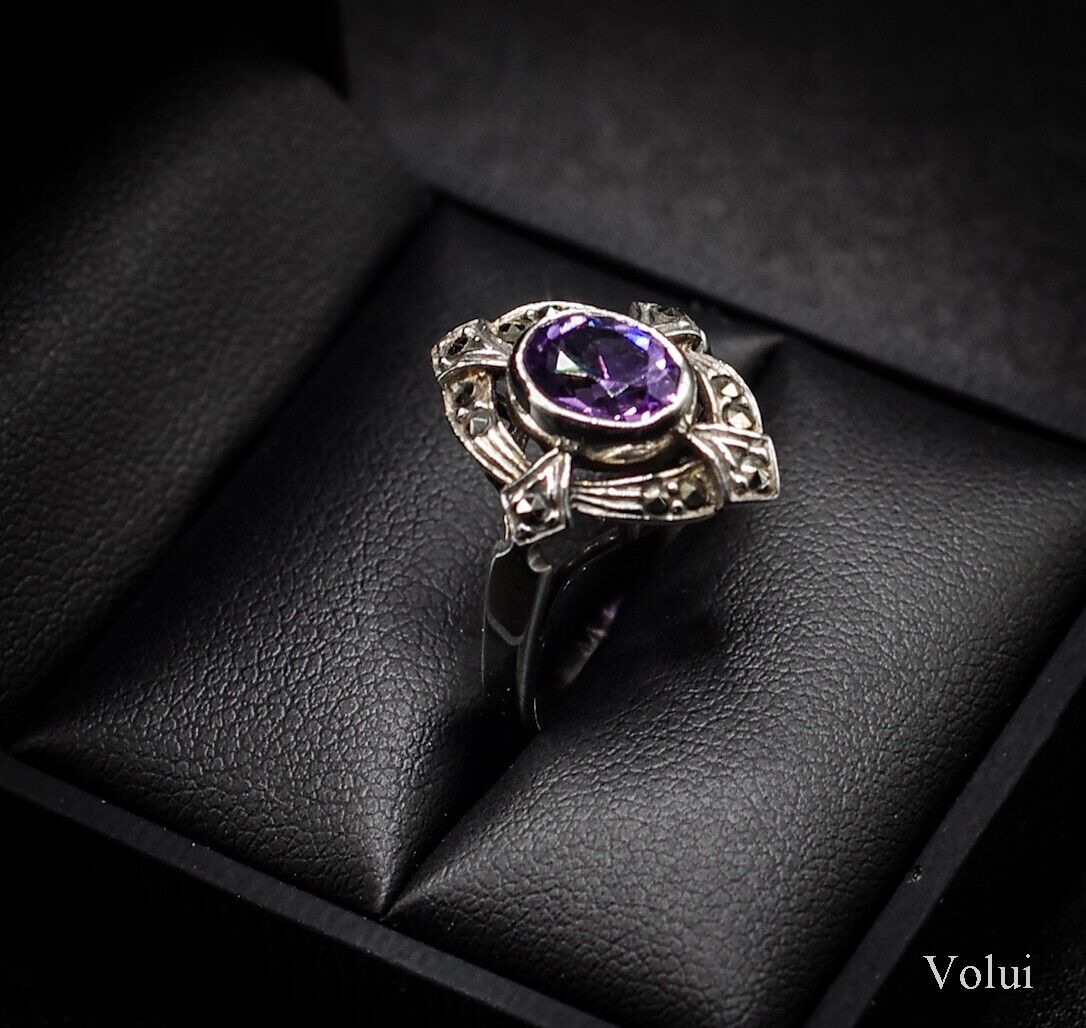 Attractive Silver Ring With Purple Stone In Celtic Style Size N Pre-Owned