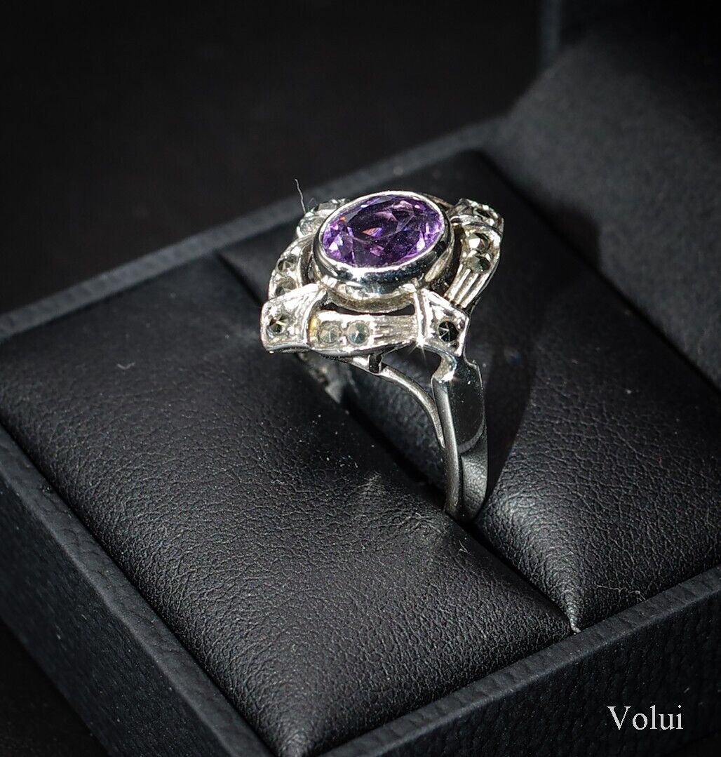 Attractive Silver Ring With Purple Stone In Celtic Style Size N Pre-Owned