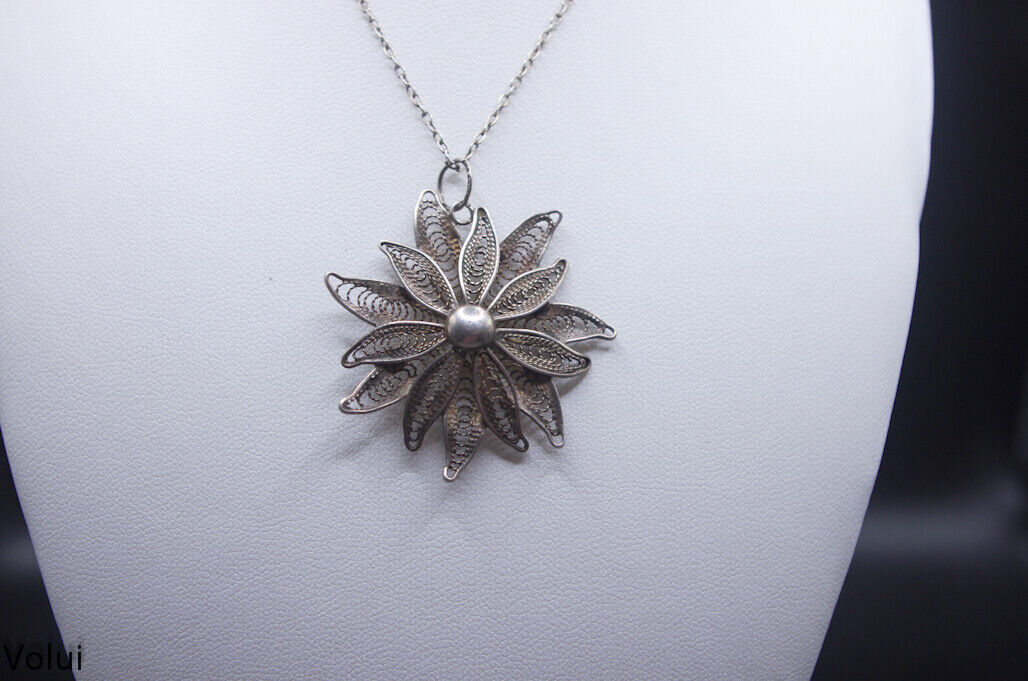 Silver Necklace with Silver Flower Pendant Boxed Gift Idea Present