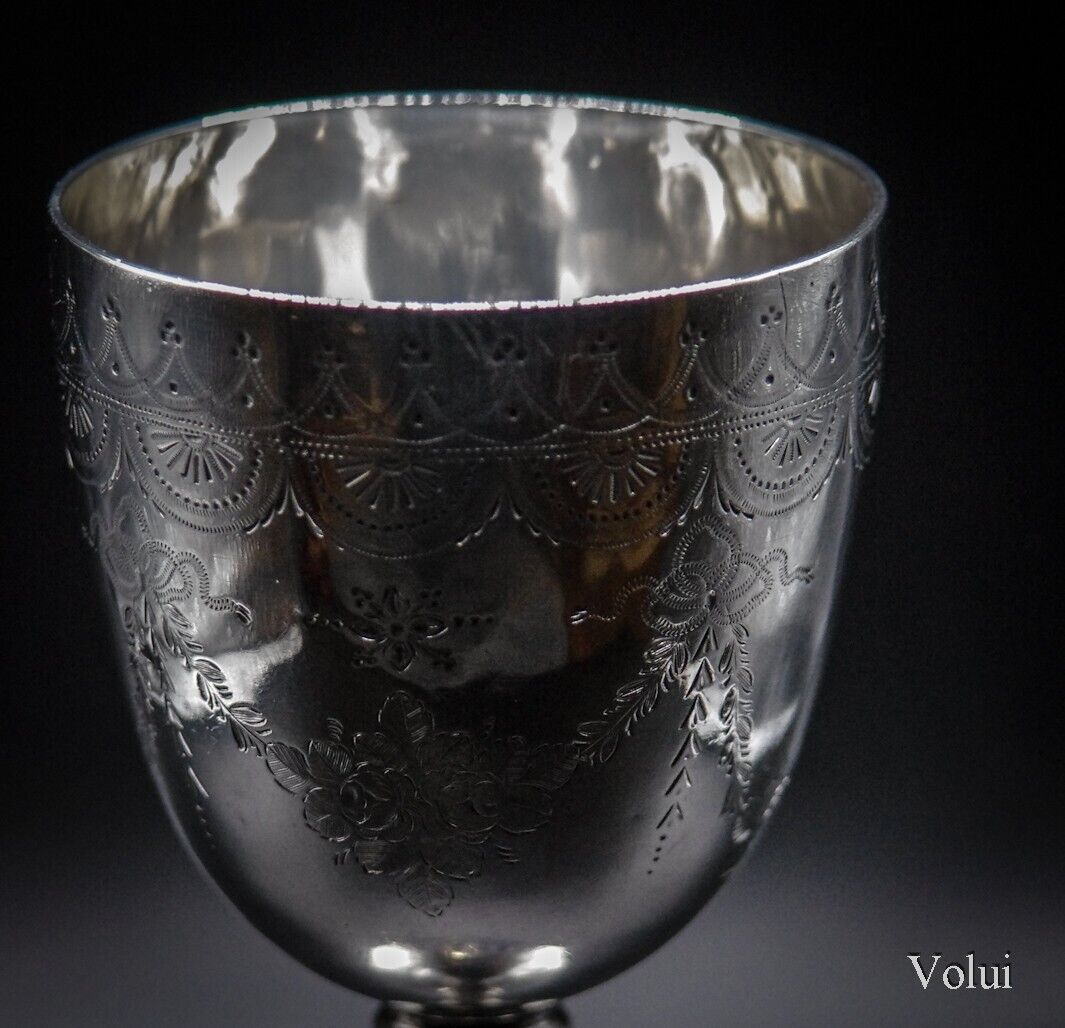 Beautiful Antique Victorian Solid Silver Engraved Goblet Henry Holland 1876