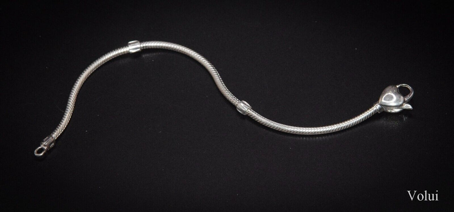 Lovely Silver Bracelet Charm Snake Chain Heart Catch Pre-Owned Gift Idea