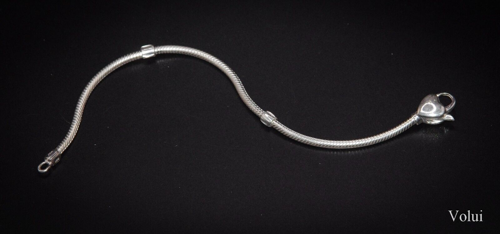 Lovely Silver Bracelet Charm Snake Chain Heart Catch Pre-Owned Gift Idea