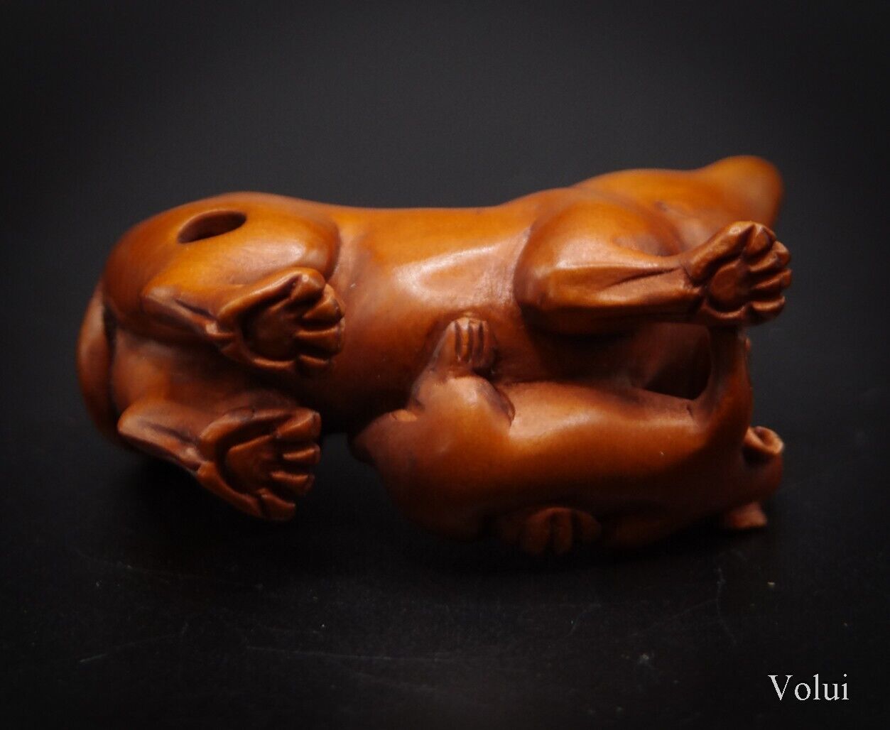 Japanese Netsuke Signed Cat and Mouse Boxwood